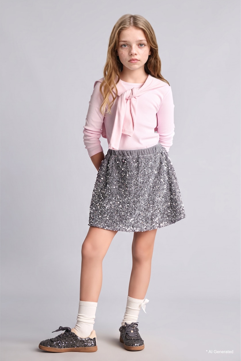 FILLES Gris Jupe à sequins argentés pour fille