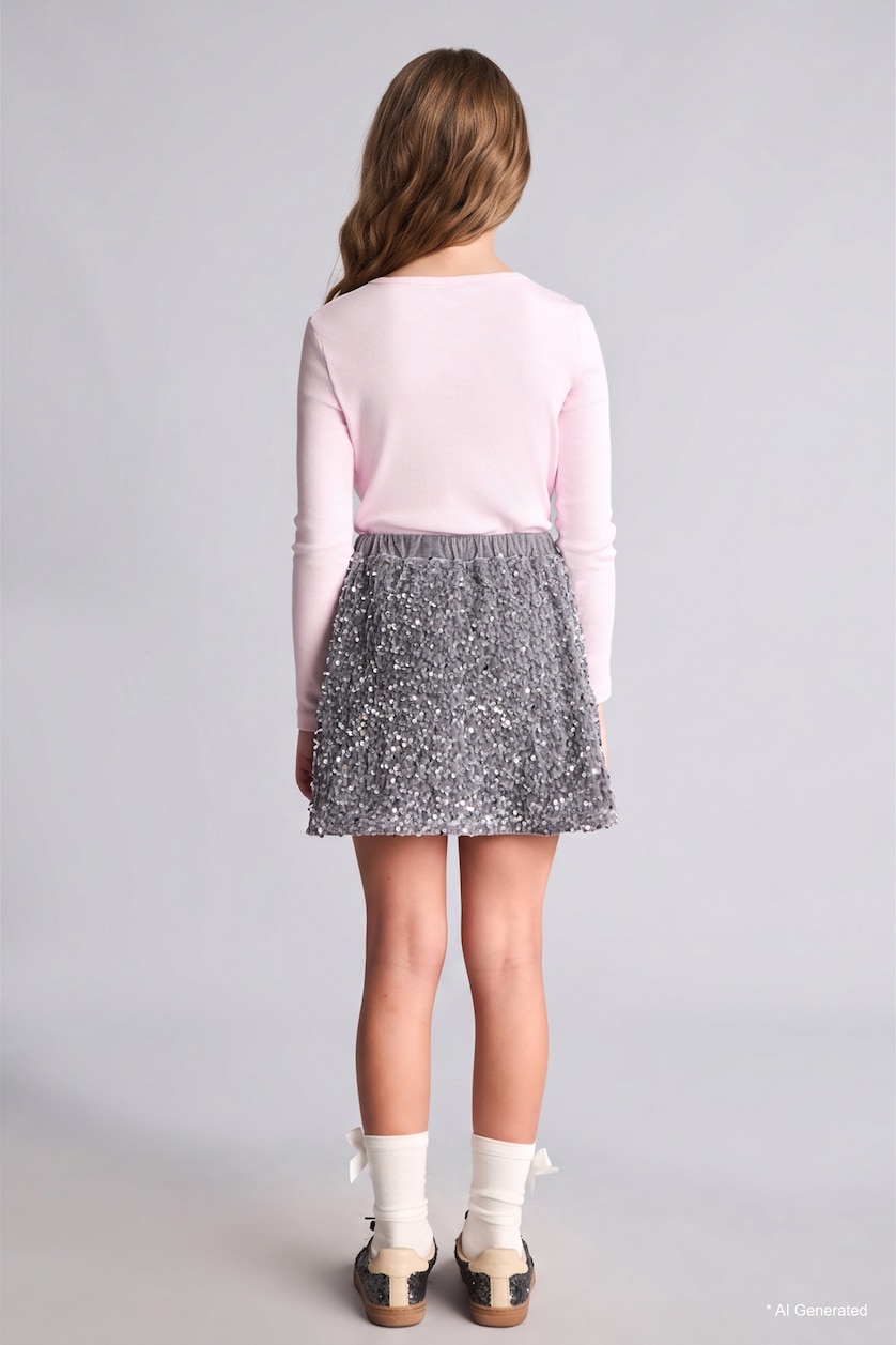 FILLES Gris Jupe à sequins argentés pour fille