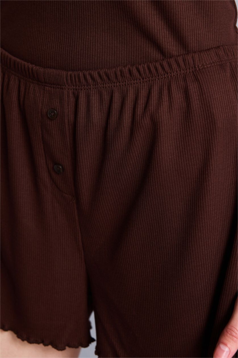 Kadın Kahve Regular Fit Ribana 2'Li Pijama Takım
