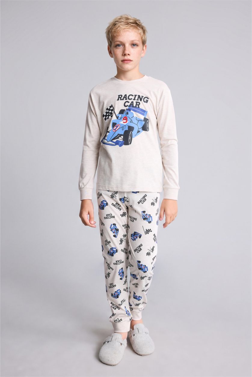 Erkek Çocuk - Genç Erkek Bej Melanj 2'Li Pijama Takımı Erkek Çocuk