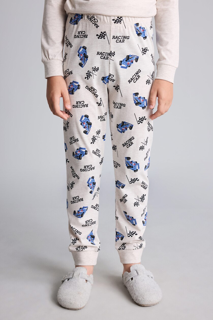 BOYS & TEENS Beige Melange Long Sleeve Printed Pyjama Top