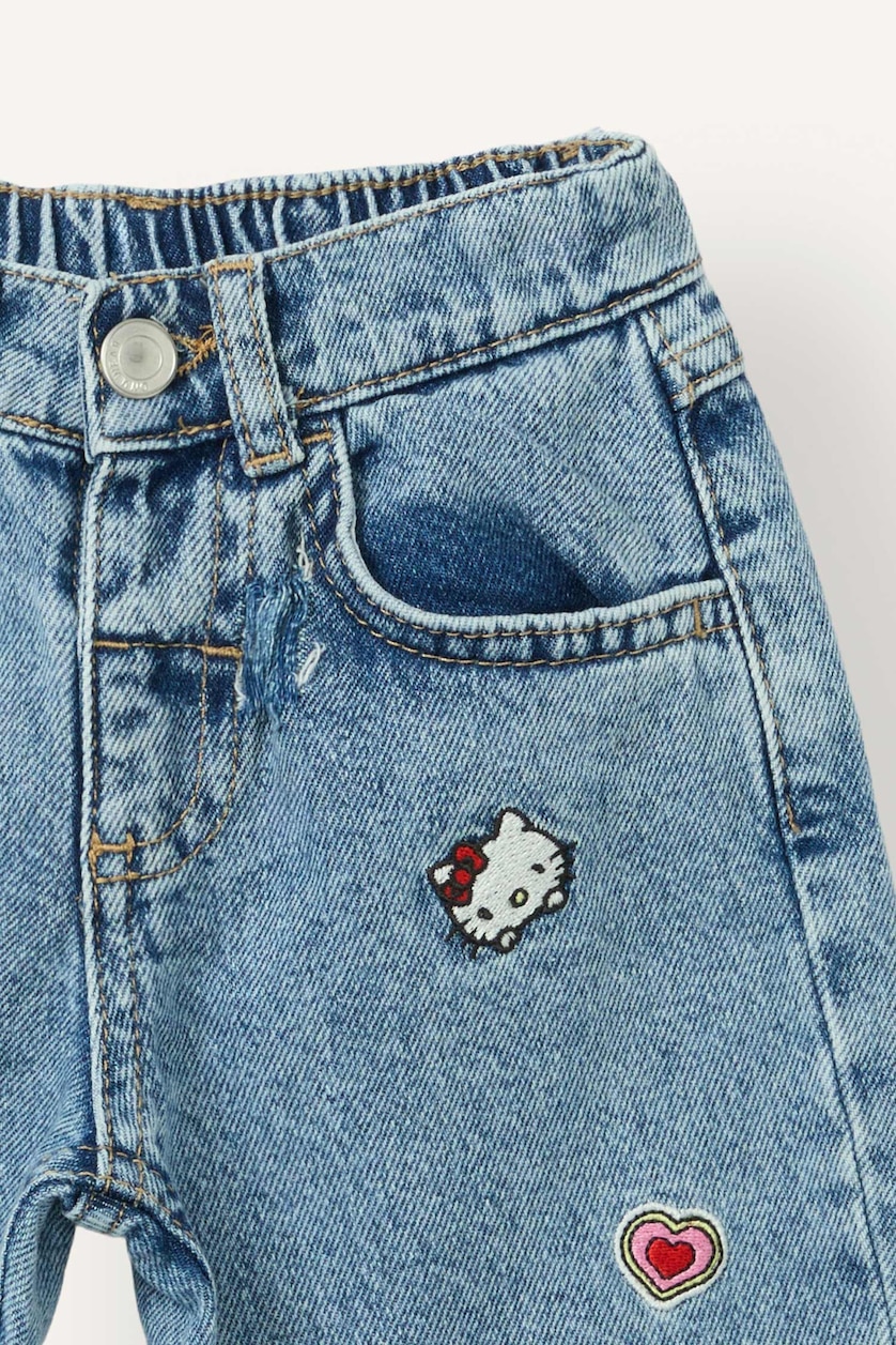 طفلة صغيرة أزرق Baby Girl Hello Kitty Barrel Fit Wide Leg Jeans