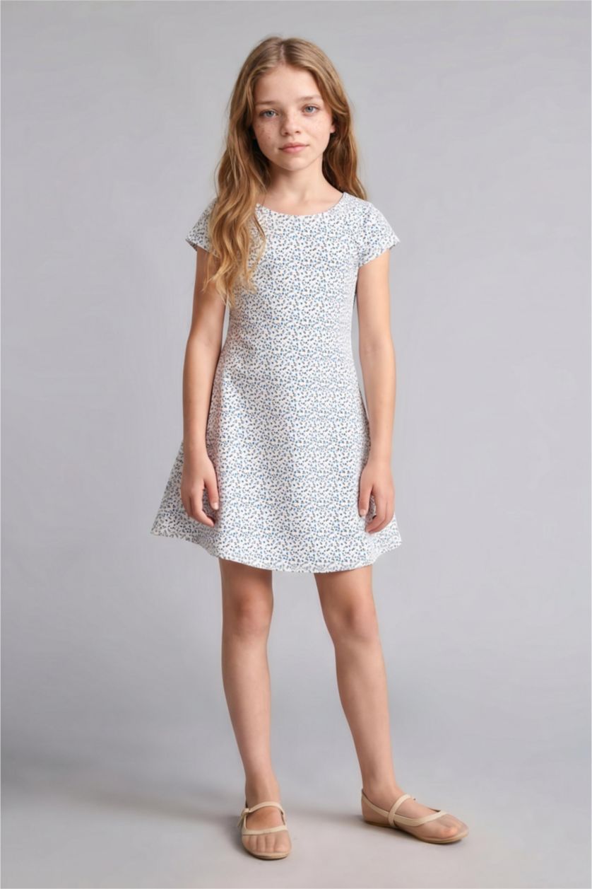 Young Girls - Teen Girls White Girl Half-Sleeve Bell Skirt Mini Dress