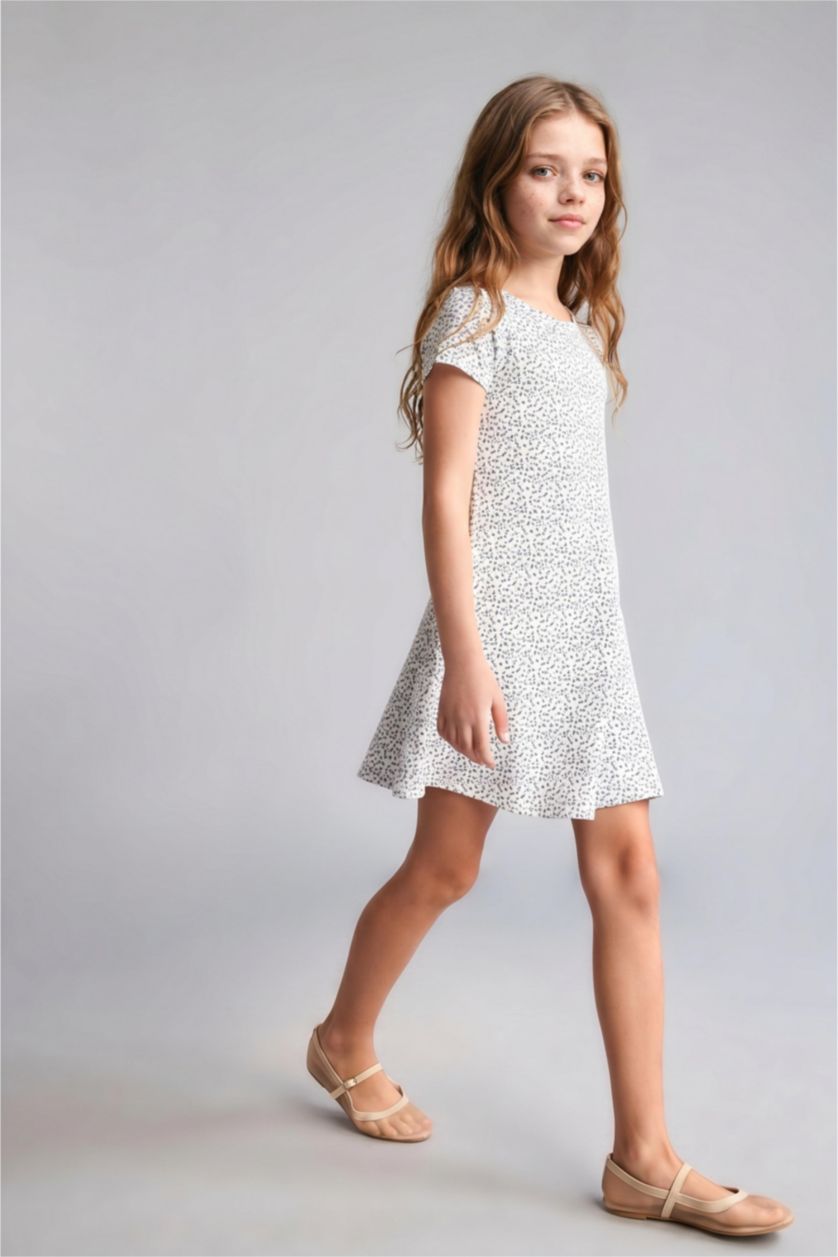 Young Girls - Teen Girls White Girl Half-Sleeve Bell Skirt Mini Dress