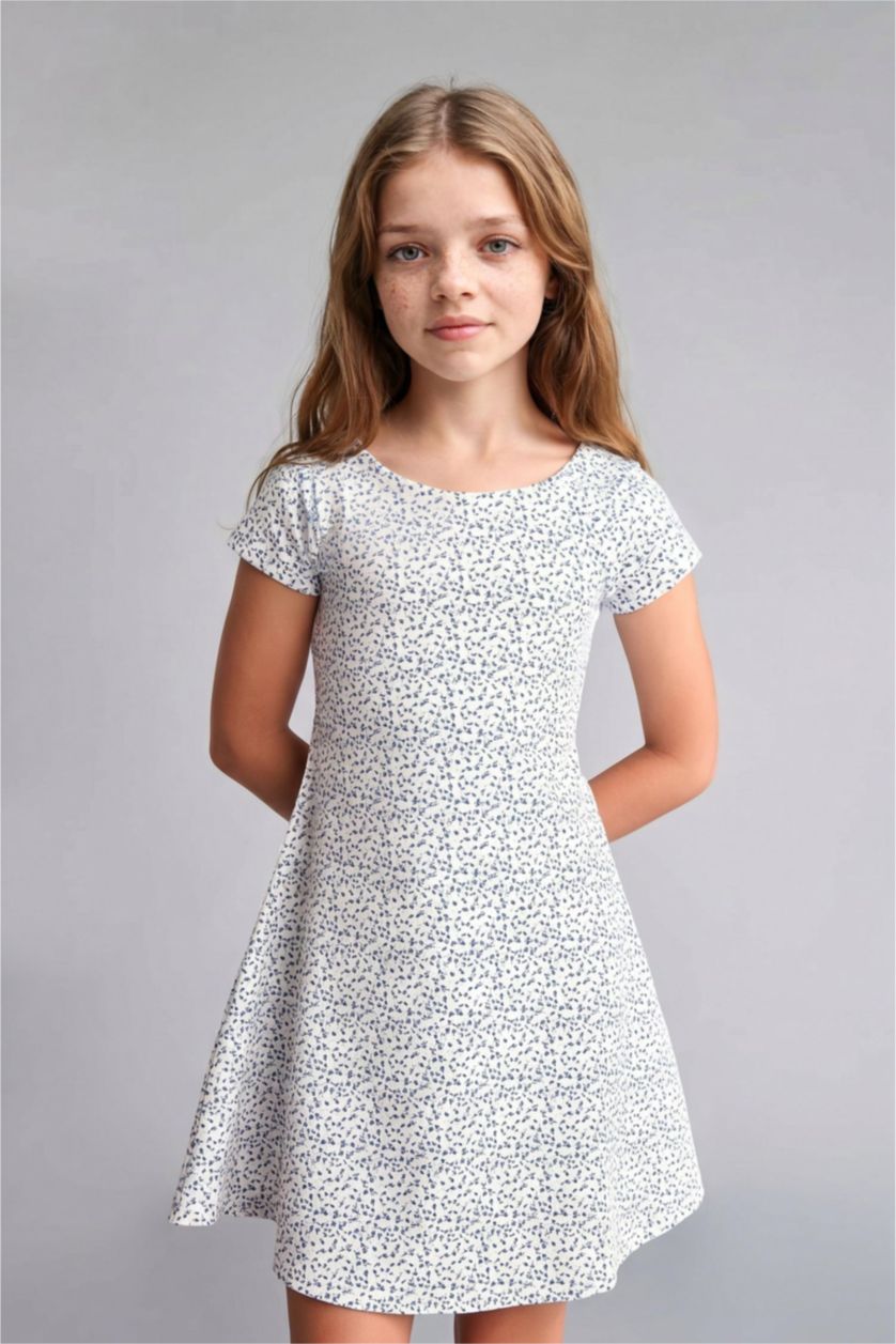 Young Girls - Teen Girls White Girl Half-Sleeve Bell Skirt Mini Dress