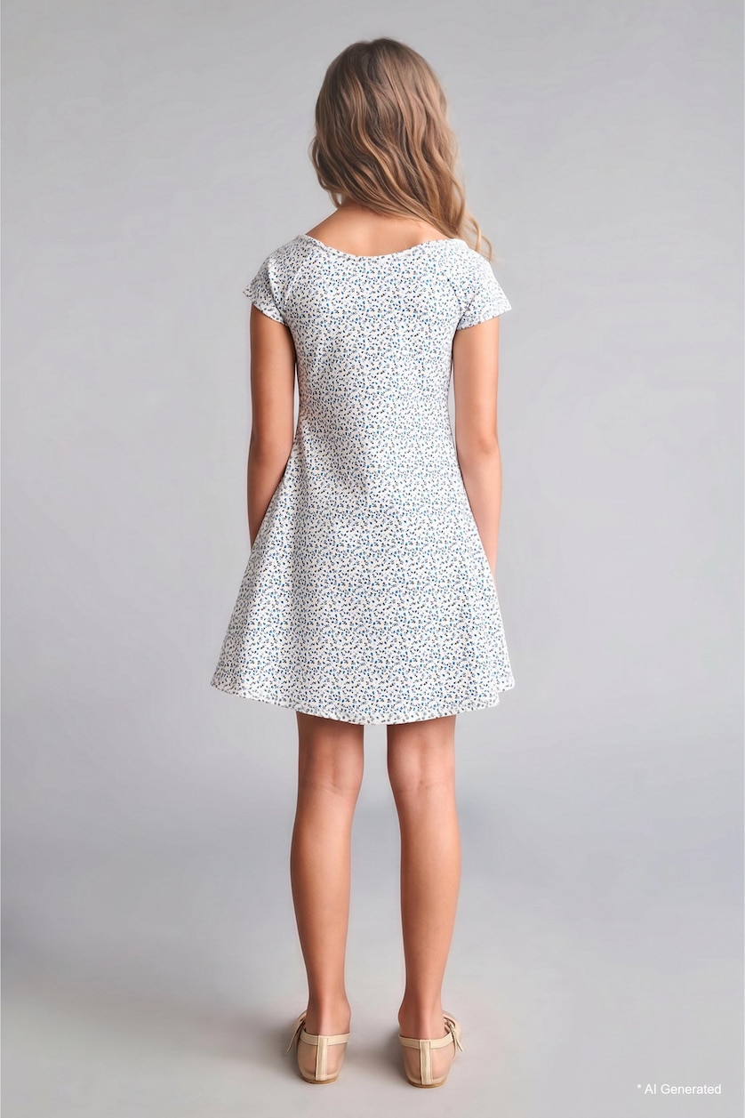 Young Girls - Teen Girls White Girl Half-Sleeve Bell Skirt Mini Dress