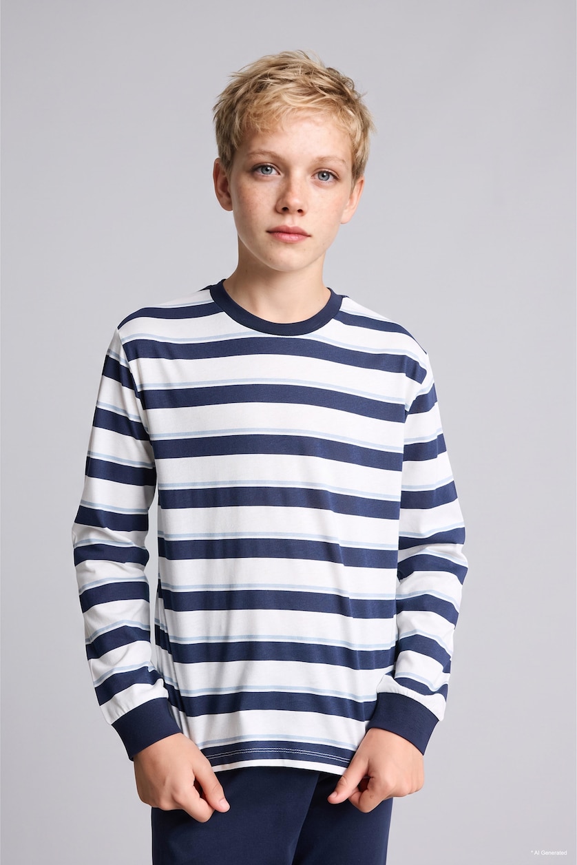 BOYS & TEENS NAVY Boy Striped Long Sleeve Top and Trousers Pyjama Set