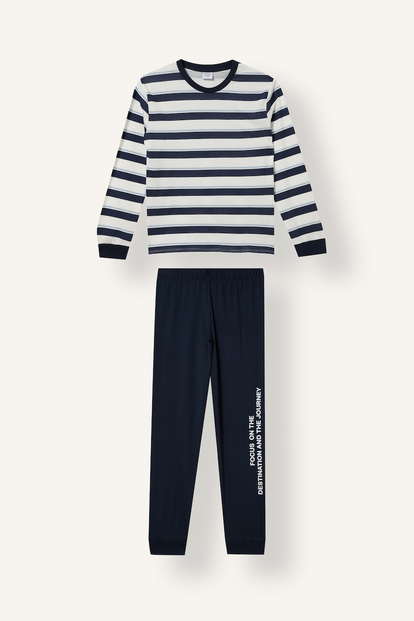 BOYS & TEENS NAVY Boy Striped Long Sleeve Top and Trousers Pyjama Set
