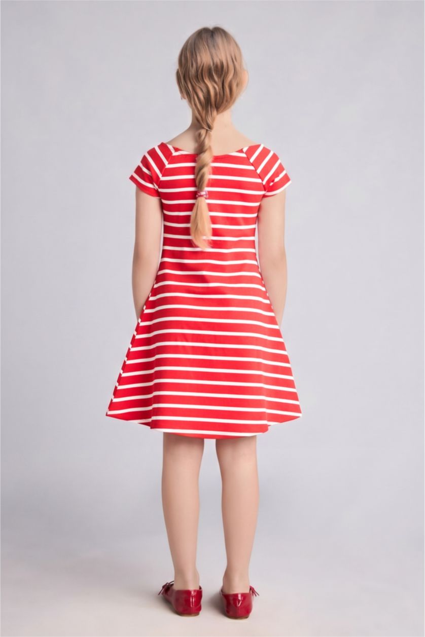 GIRLS & TEENS Light Red Girl Striped Red Knee Length Dress