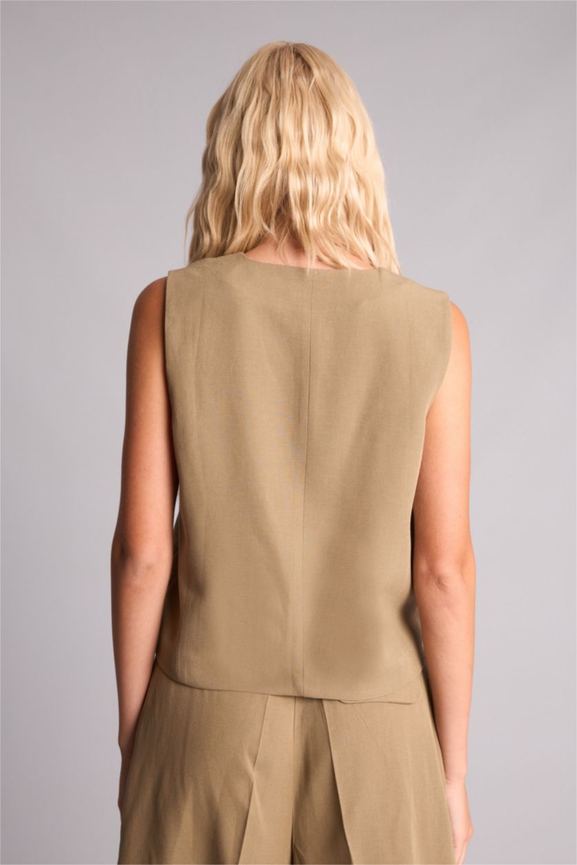 Women Light Khaki Regular Fit V-Neck