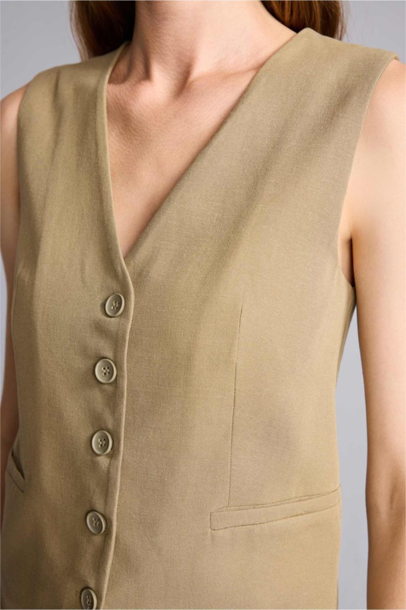 Woman Light Khaki Regular Fit V-Neck