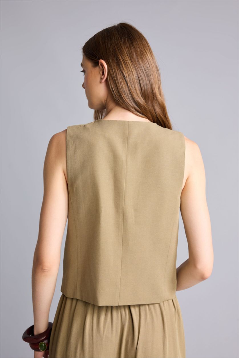 Woman Light Khaki Regular Fit V-Neck
