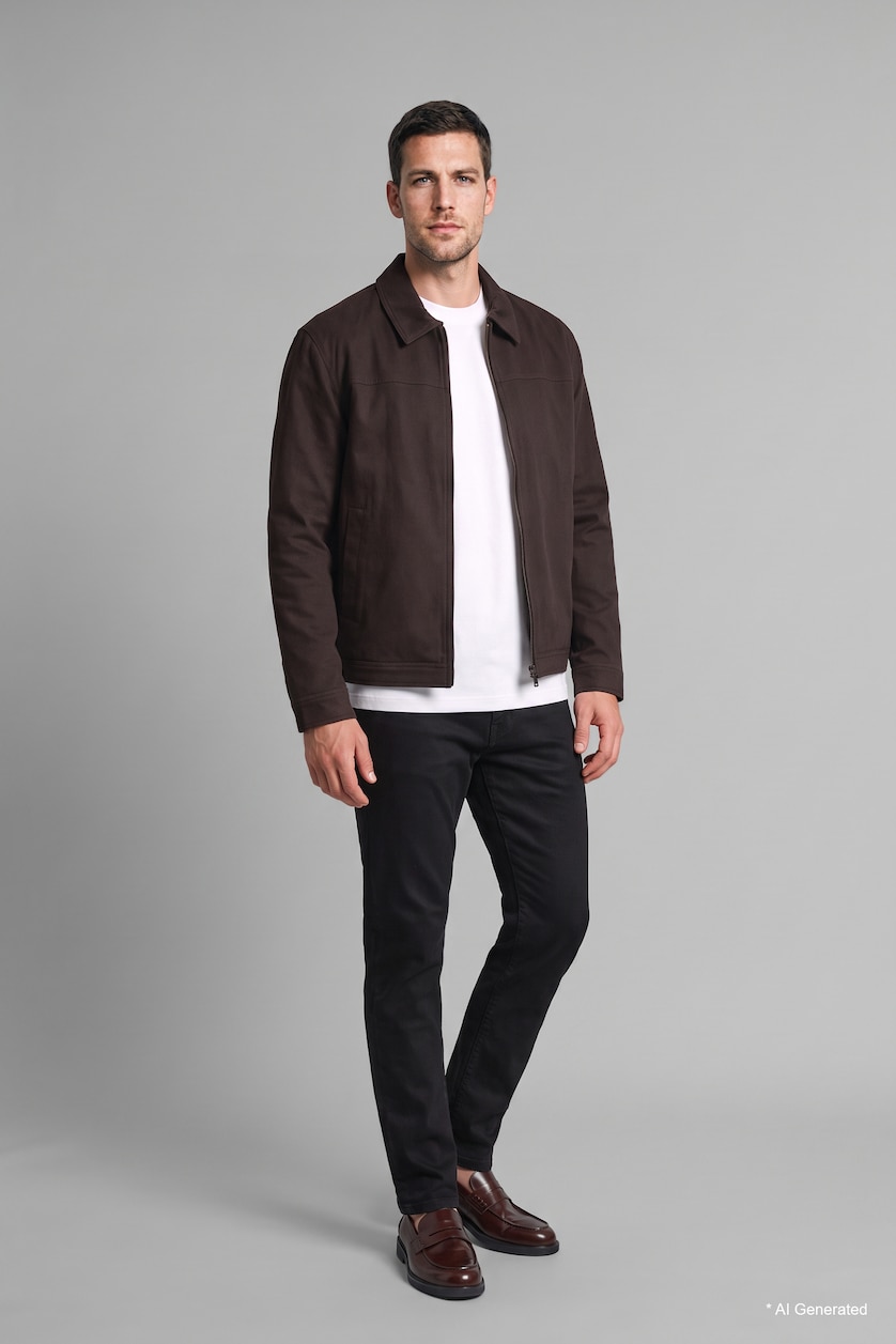 Men Dark Brown Zipper Puffer Jacket