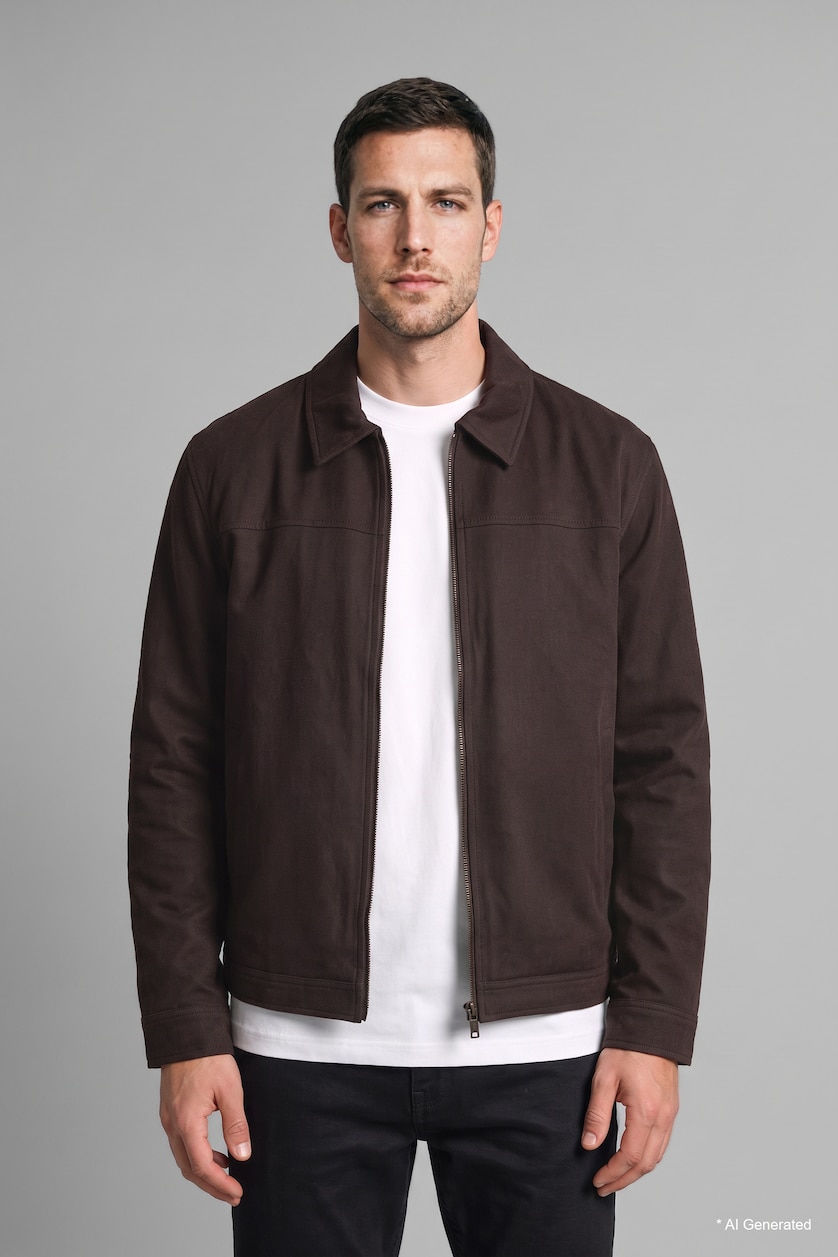 Men Dark Brown Zipper Puffer Jacket