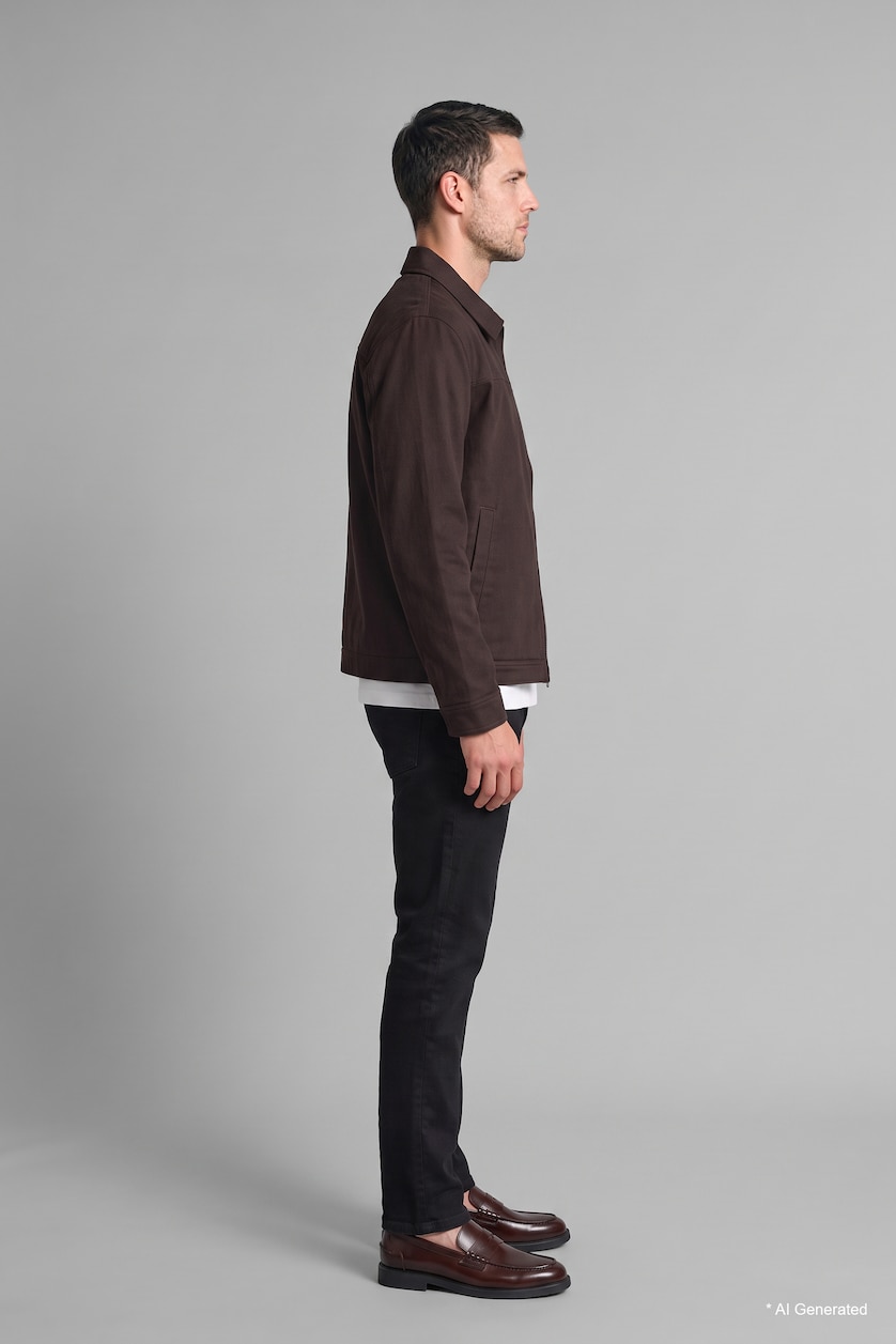 Men Dark Brown Zipper Puffer Jacket