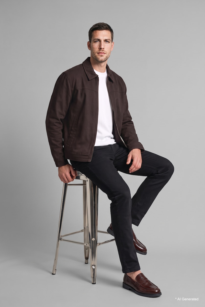 Men Dark Brown Zipper Puffer Jacket