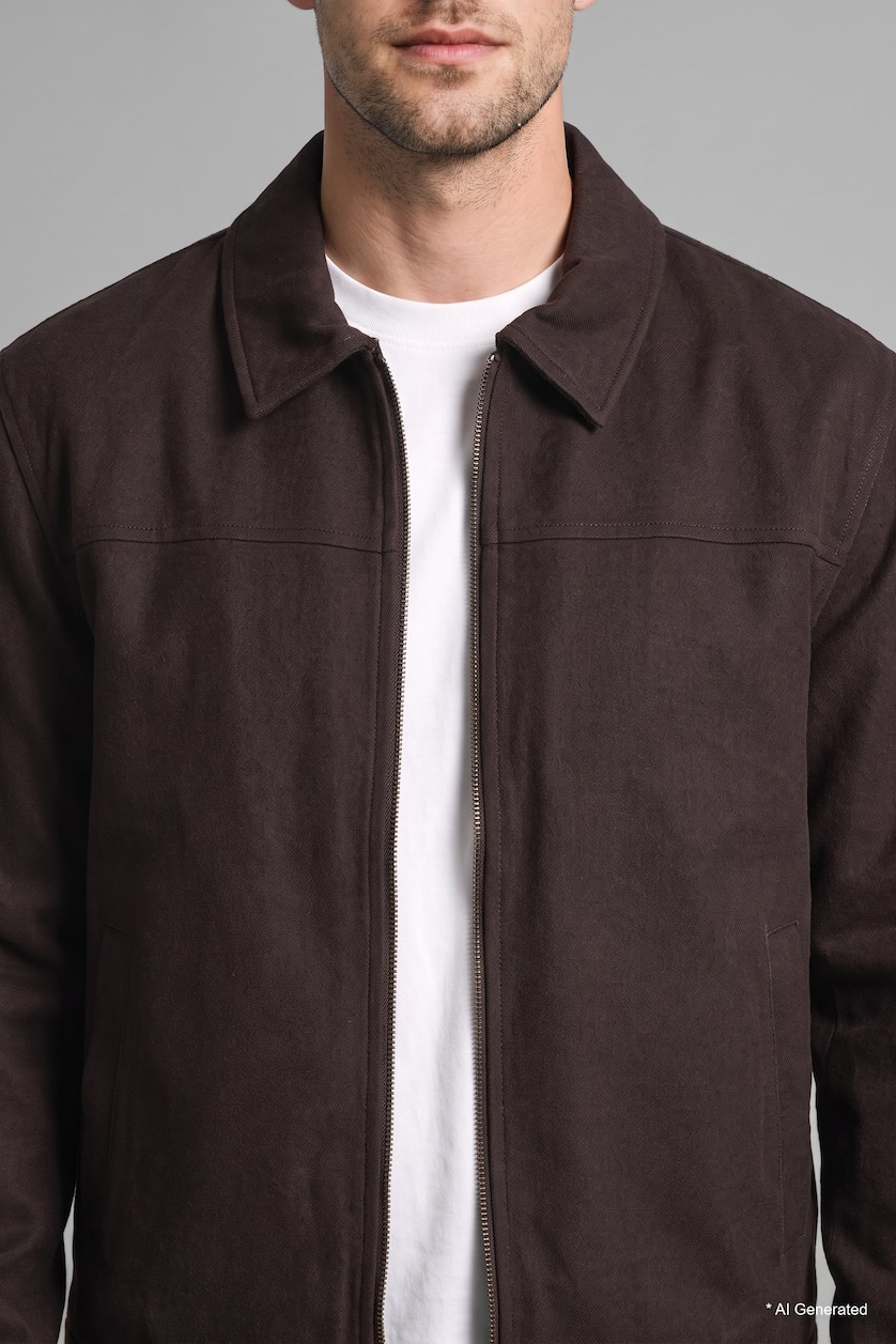 Men Dark Brown Zipper Puffer Jacket