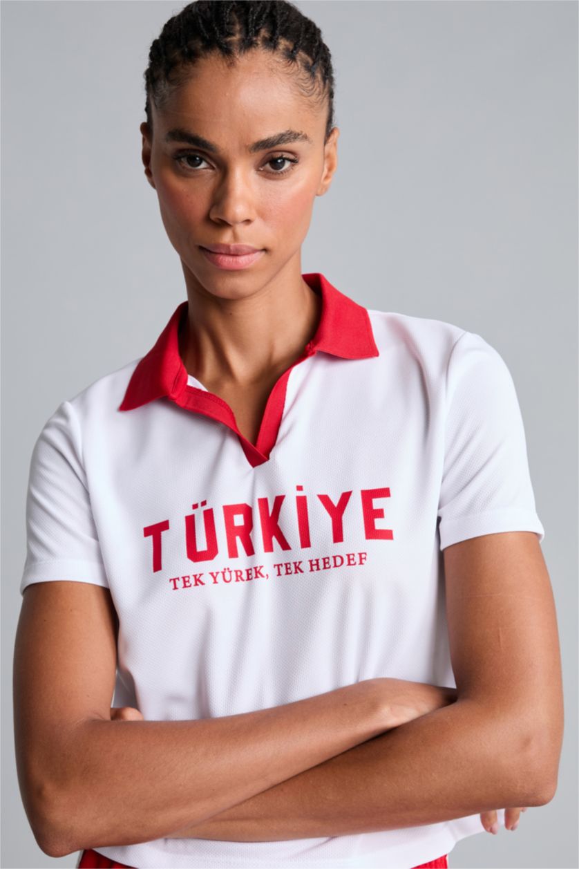 Kadın Beyaz Mesh Forma Kumaş Türkiye Baskılı Crop Tişört