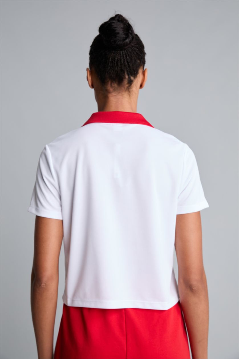 Kadın Beyaz Mesh Forma Kumaş Türkiye Baskılı Crop Tişört