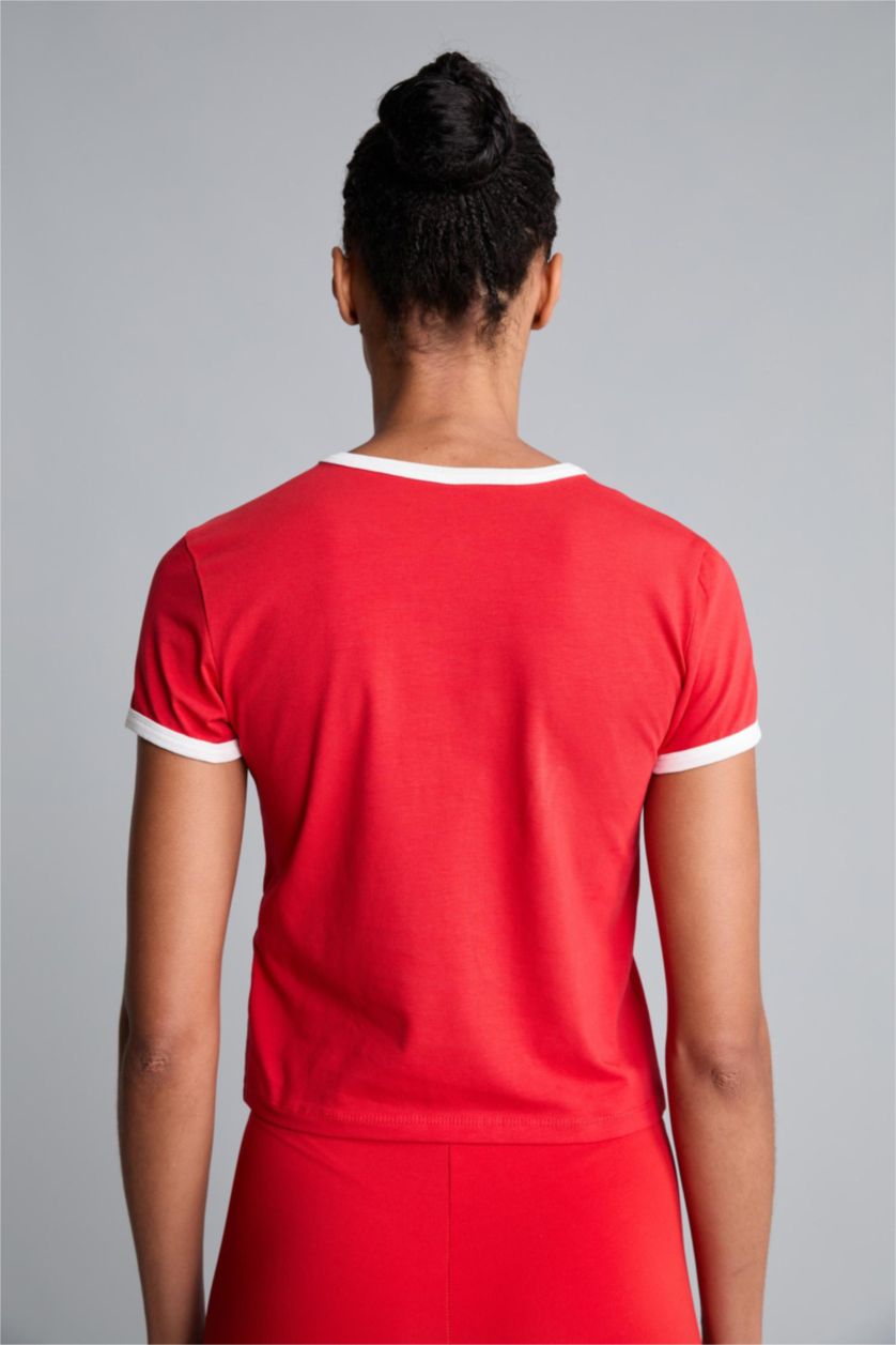 Kadın Kırmızı Slim Fit Türkiye Baskılı Tişört