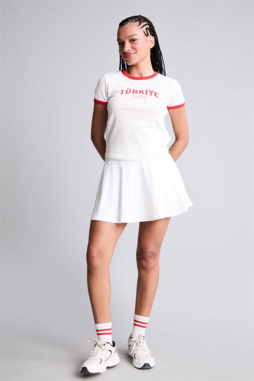 Kadın Beyaz Slim Fit Türkiye Baskılı Tişört