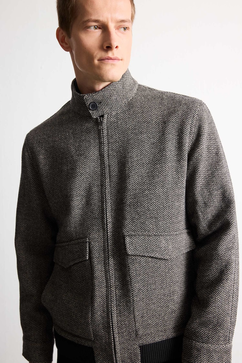 MAN Anthracite Regular Fit Stand Collar Mid Length Jacket