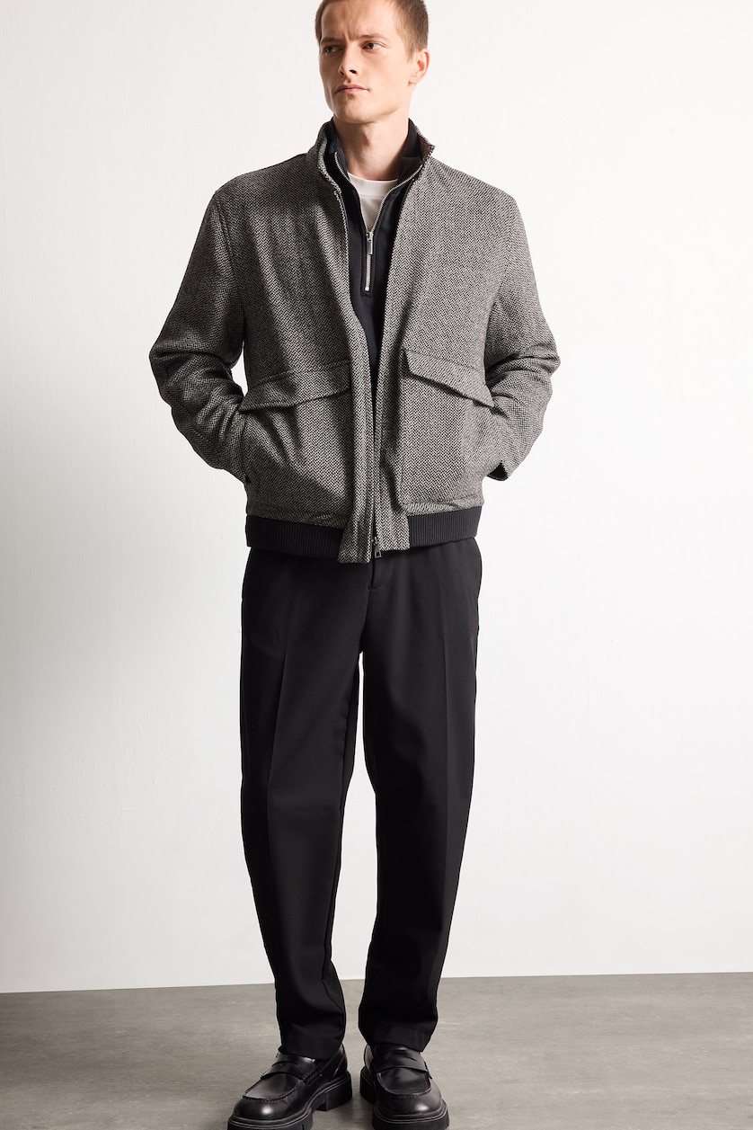 MAN Anthracite Regular Fit Stand Collar Mid Length Jacket