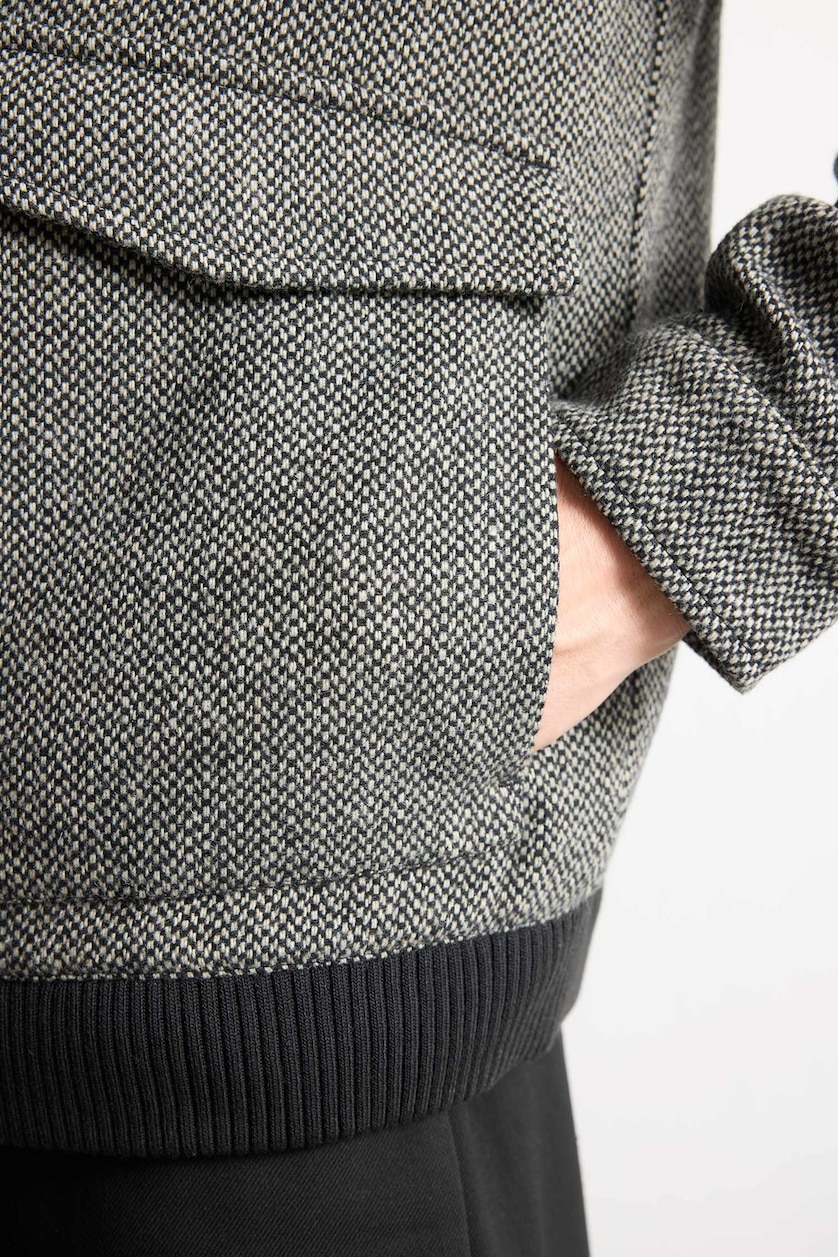 MAN Anthracite Regular Fit Stand Collar Mid Length Jacket