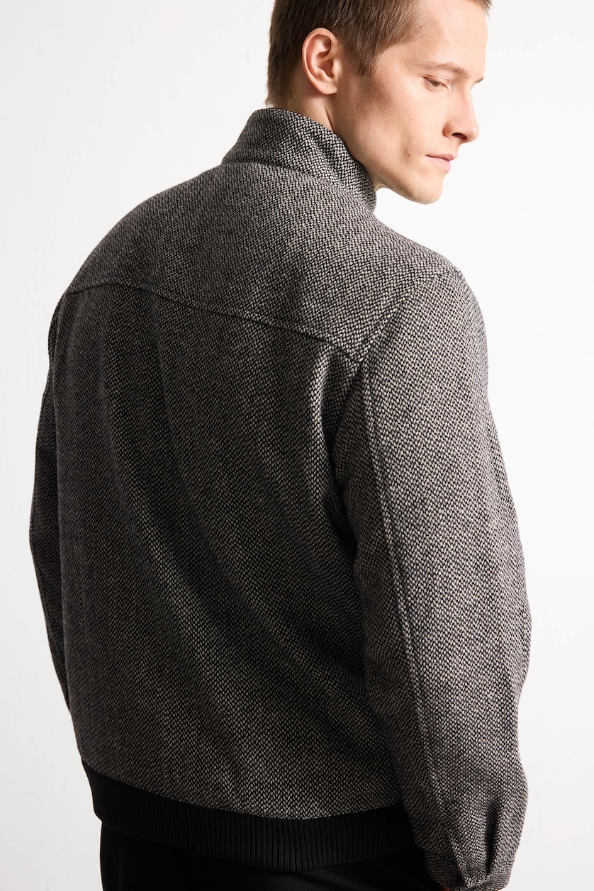 MAN Anthracite Regular Fit Stand Collar Mid Length Jacket
