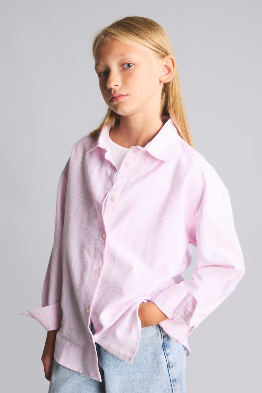 Young Girls - Teen Girls Pink Girl Regular Fit 100% Cotton Long Sleeve Oxford Shirt