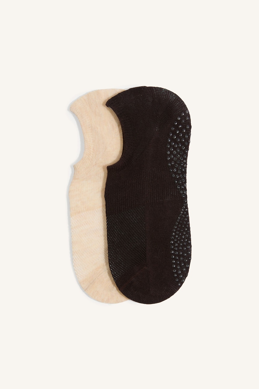 Women Brown 2 piece Cotton Pilates Socks