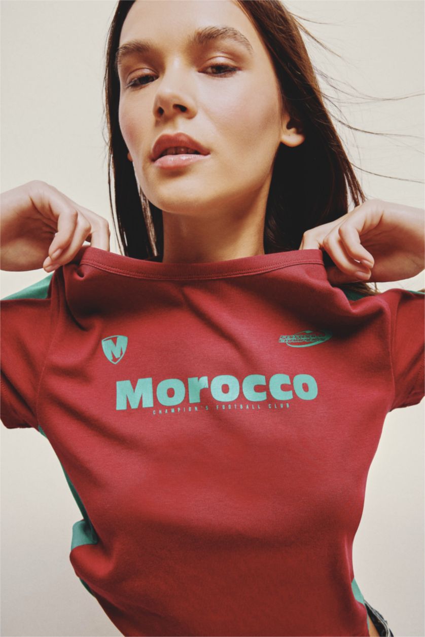 حريمي خمري Slim Fit Ribana Short Sleeve T-Shirt