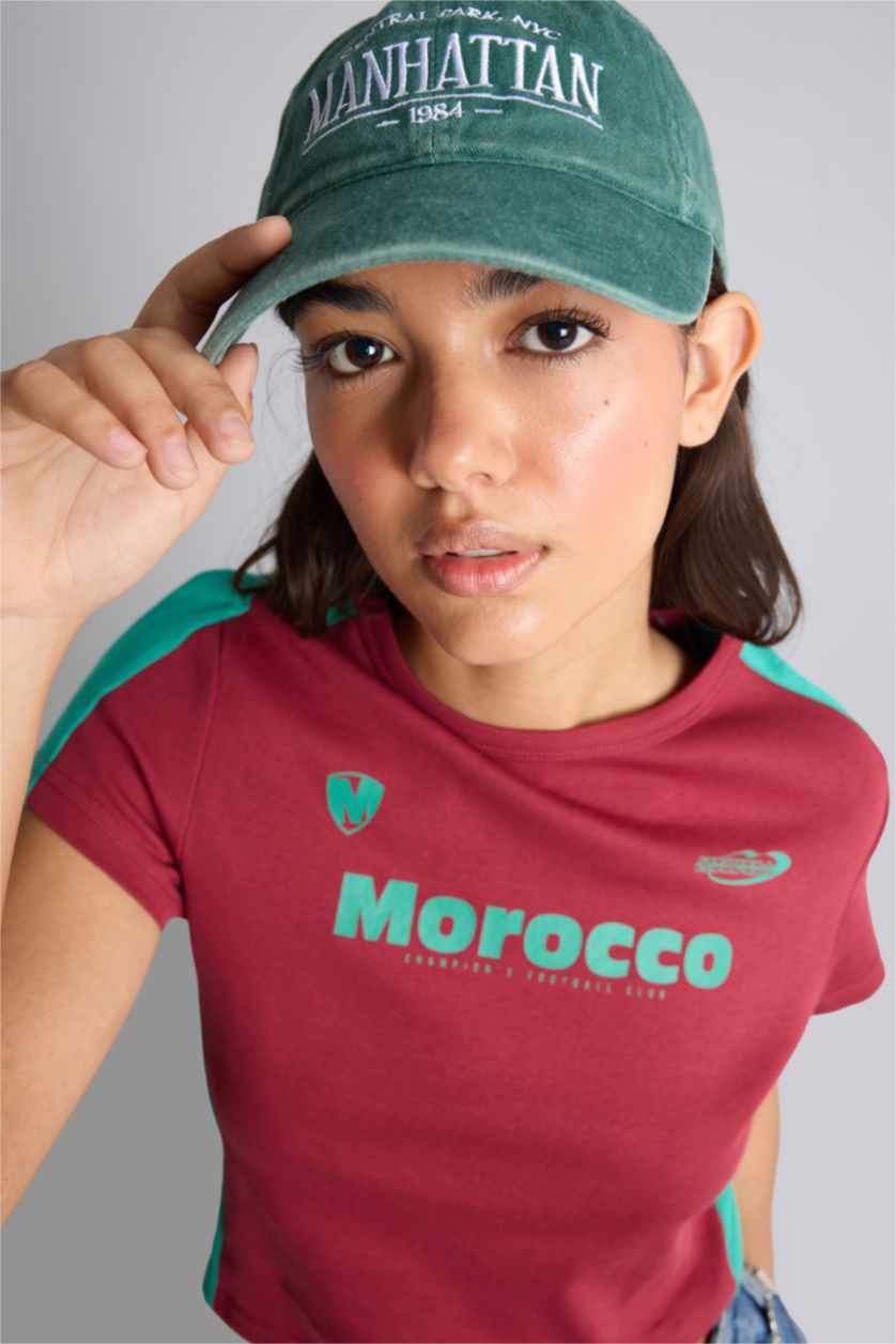 حريمي خمري Slim Fit Ribana Short Sleeve T-Shirt