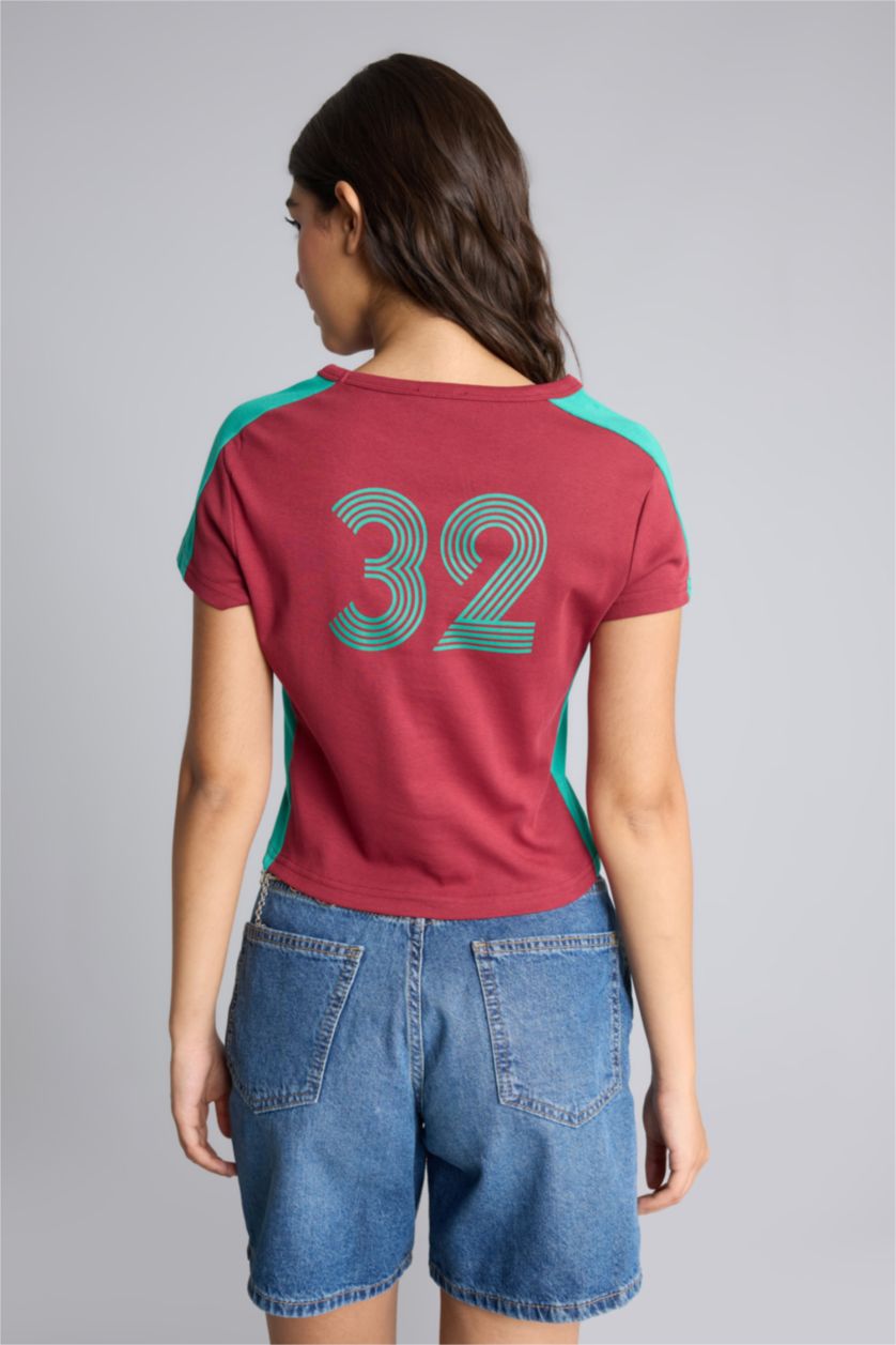 حريمي خمري Slim Fit Ribana Short Sleeve T-Shirt