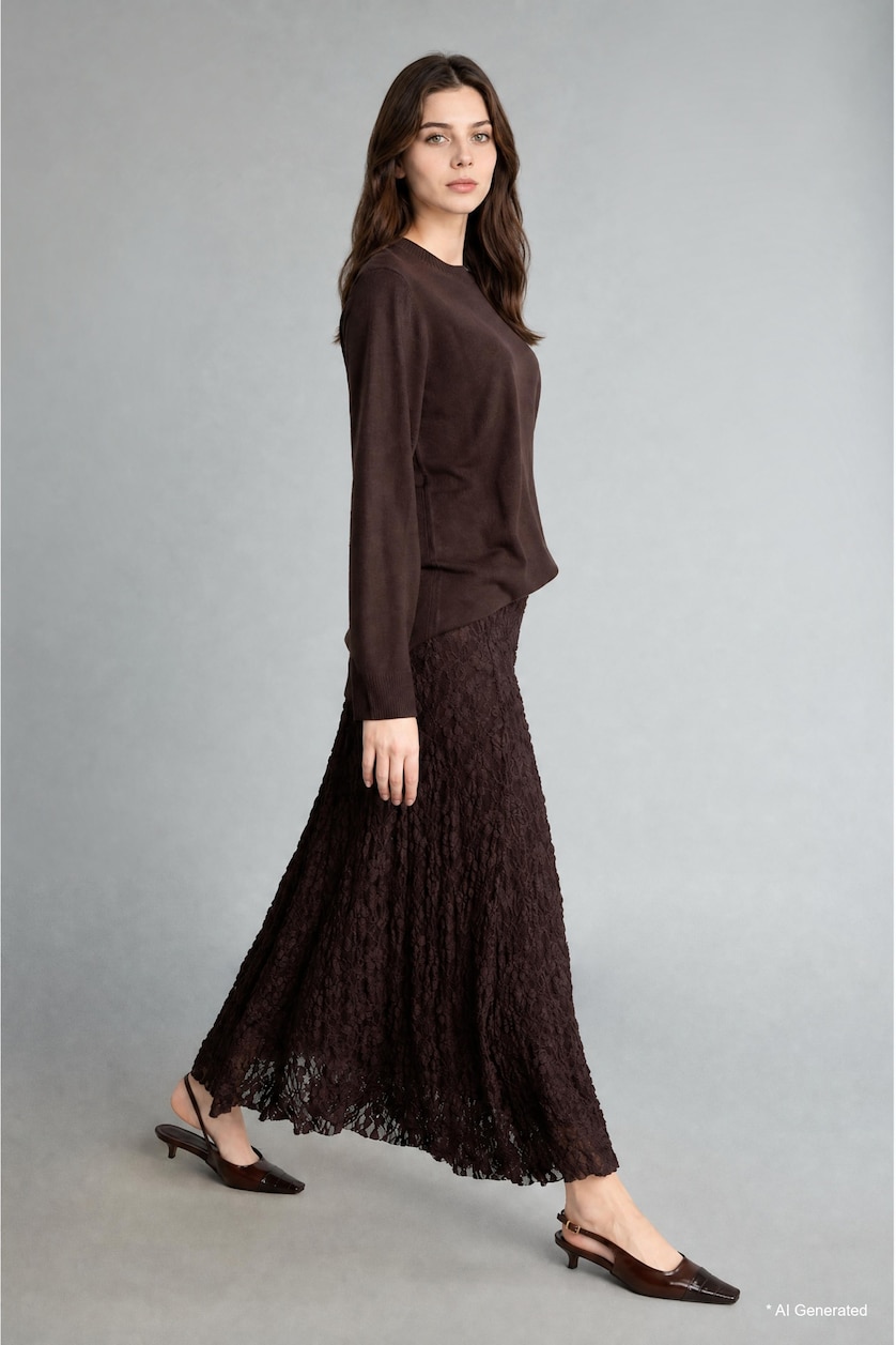 WOMAN Brown A-Line Lace Skirt