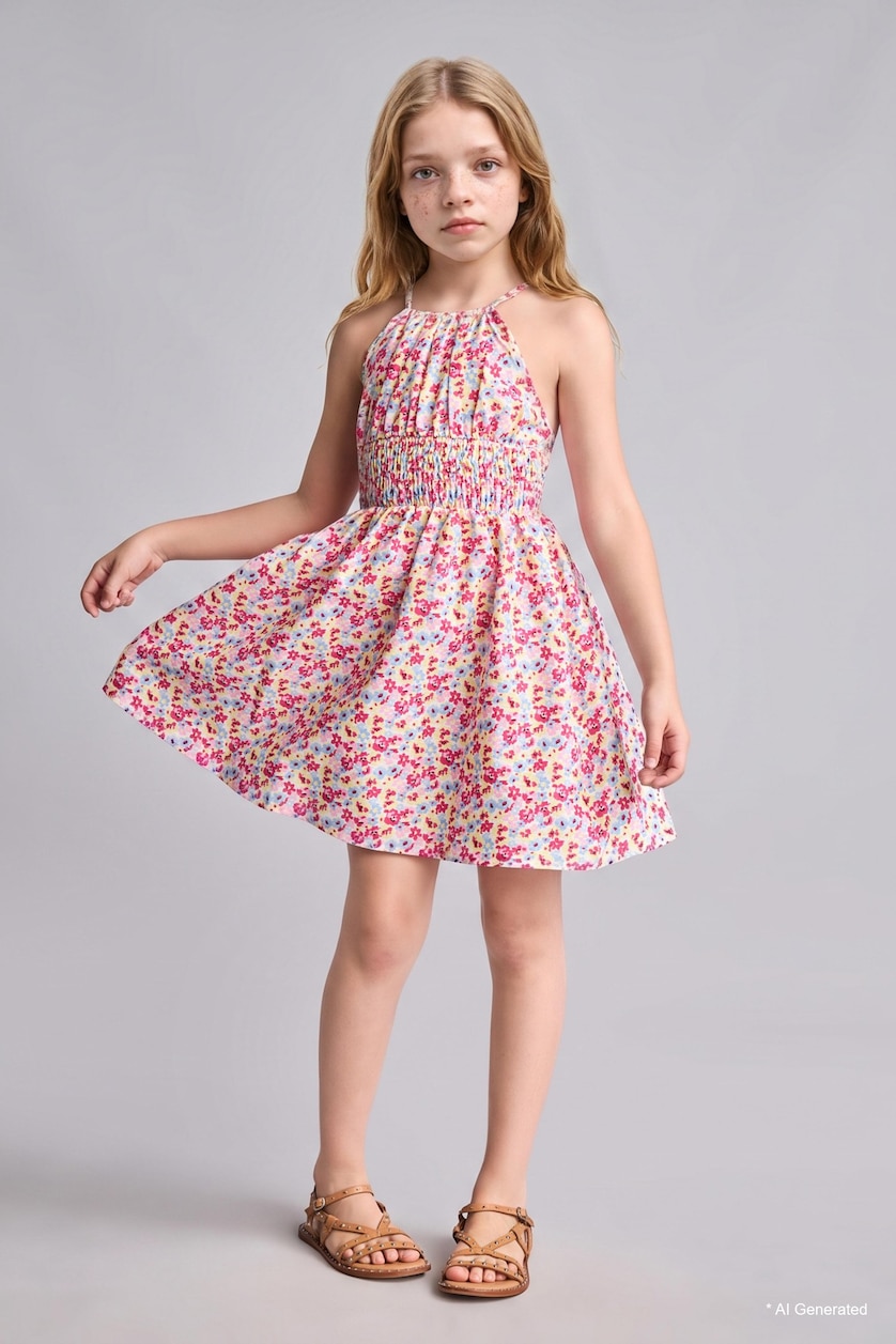 Girls & Teens White Girl Regular Fit Sleeveless Woven Dress