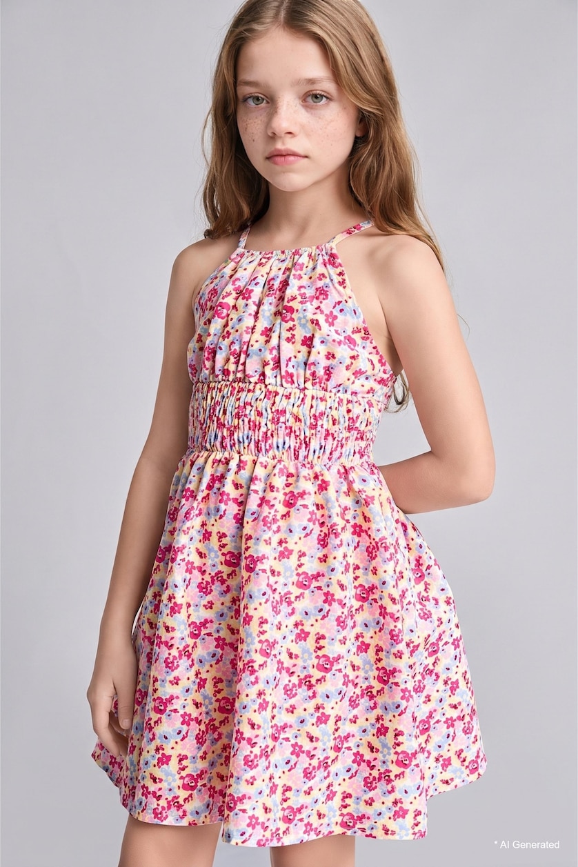 Girls & Teens White Girl Regular Fit Sleeveless Woven Dress
