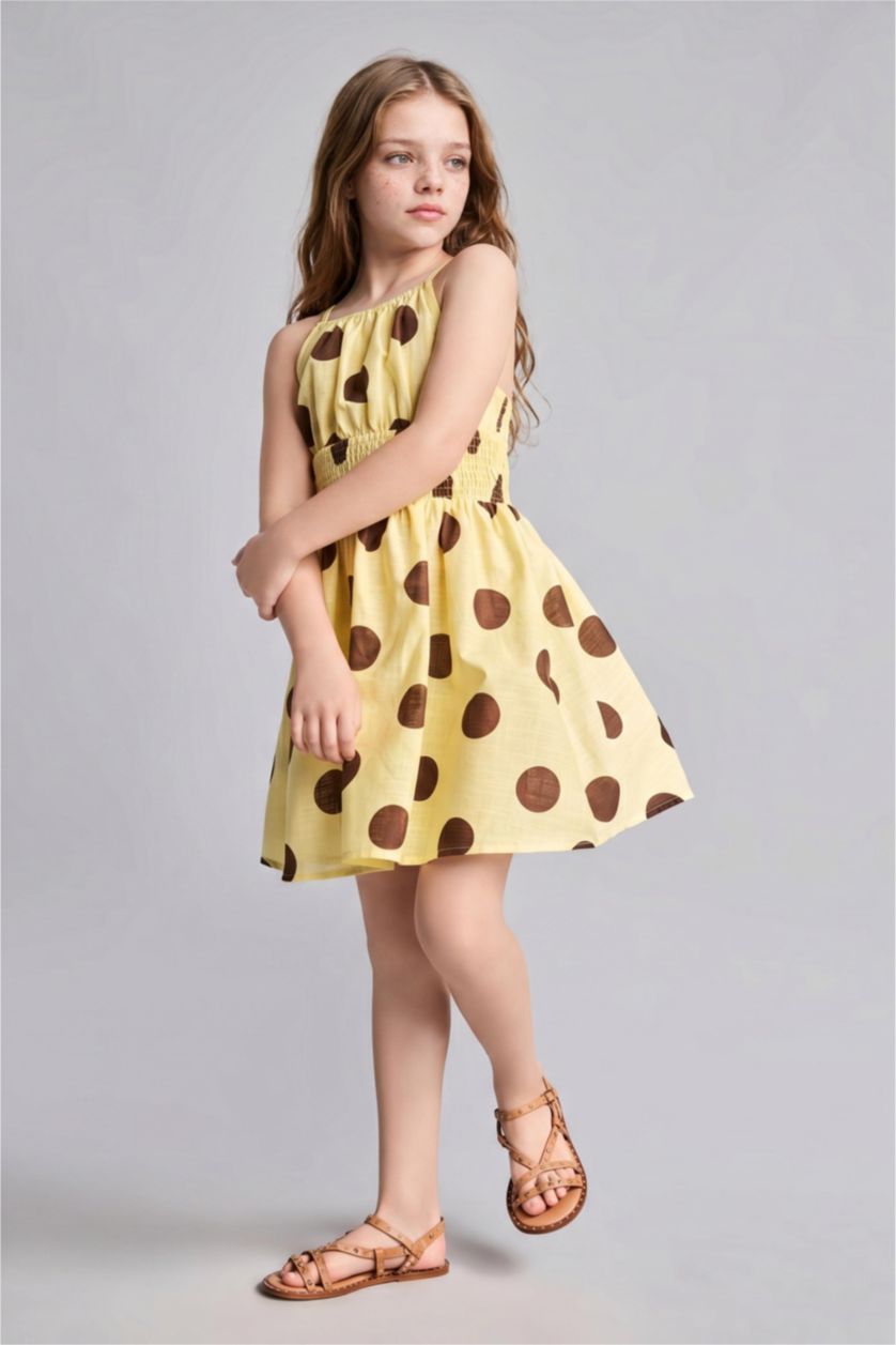 Young Girls - Teen Girls Light Yellow Girl Cotton Polka Dot Mini Dress