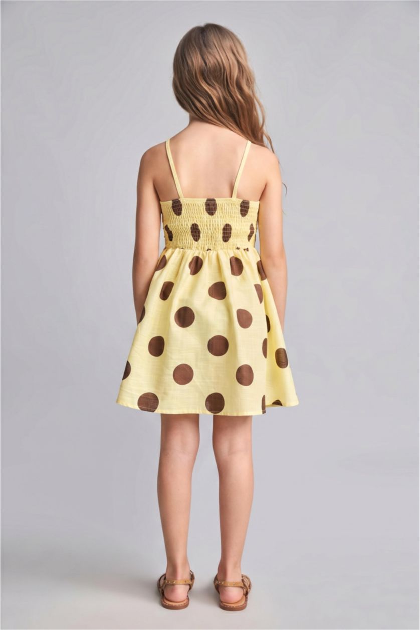 Young Girls - Teen Girls Light Yellow Girl Cotton Polka Dot Mini Dress