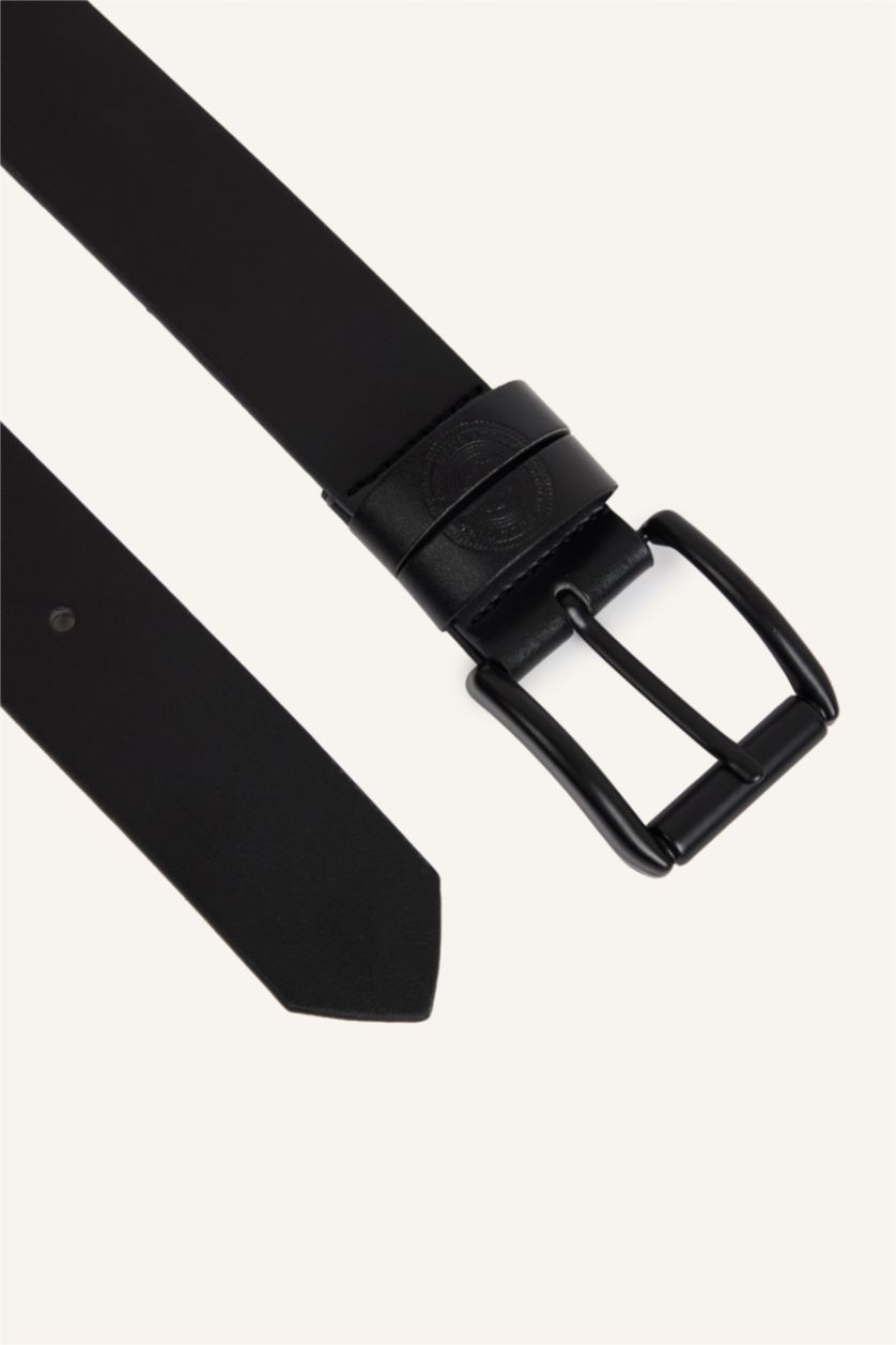 Men Black Man Rectangle Clasp Faux Leather