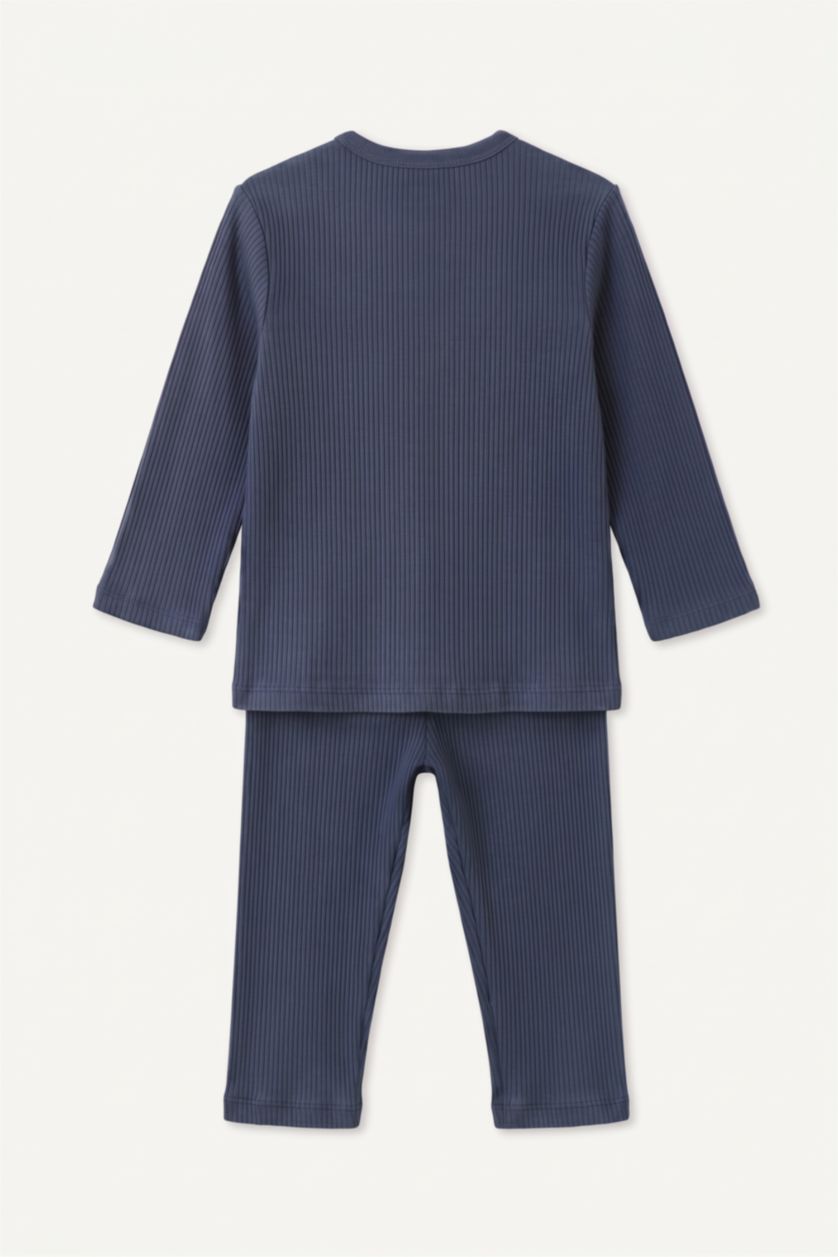 Erkek Bebek İndigo Fitilli Kaşkorse 2'li Pijama Takımı Erkek Bebek