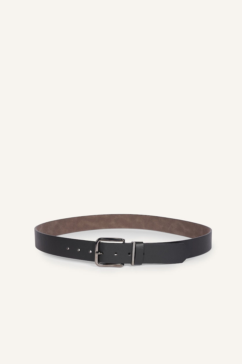 Men Black Man Rectangle Clasp Faux Leather