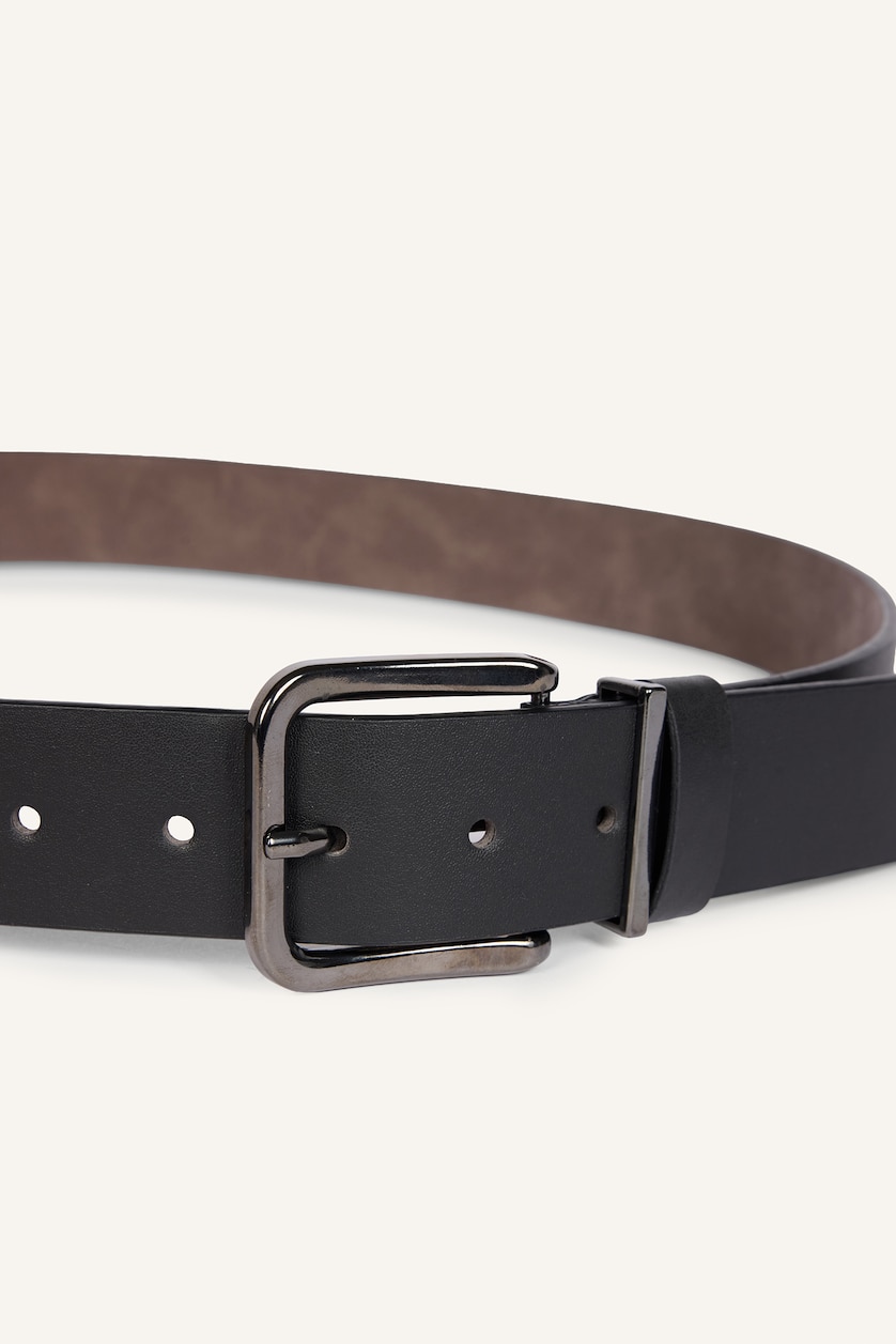 Men Black Man Rectangle Clasp Faux Leather