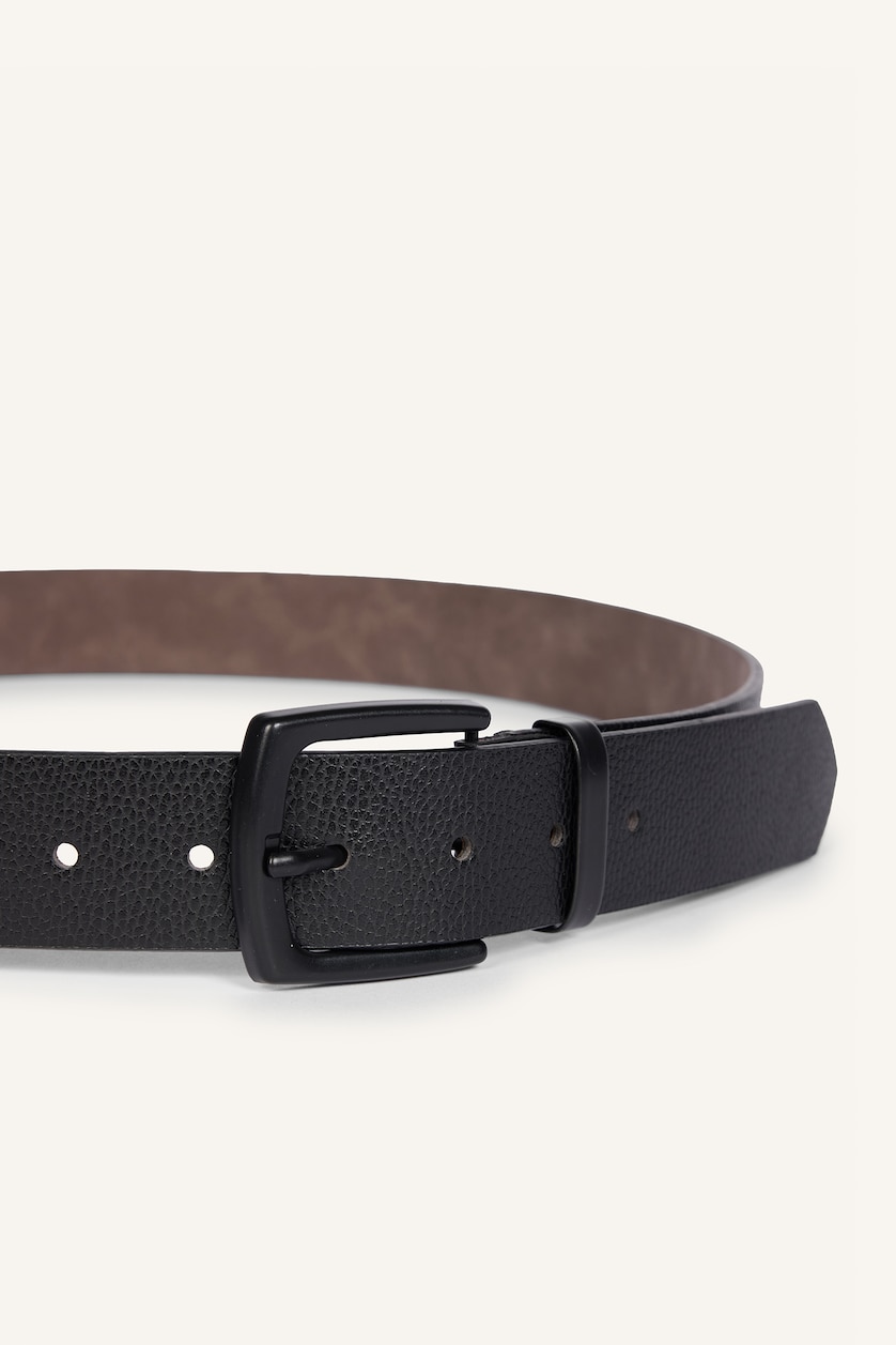 Men Black Man Rectangle Clasp Faux Leather
