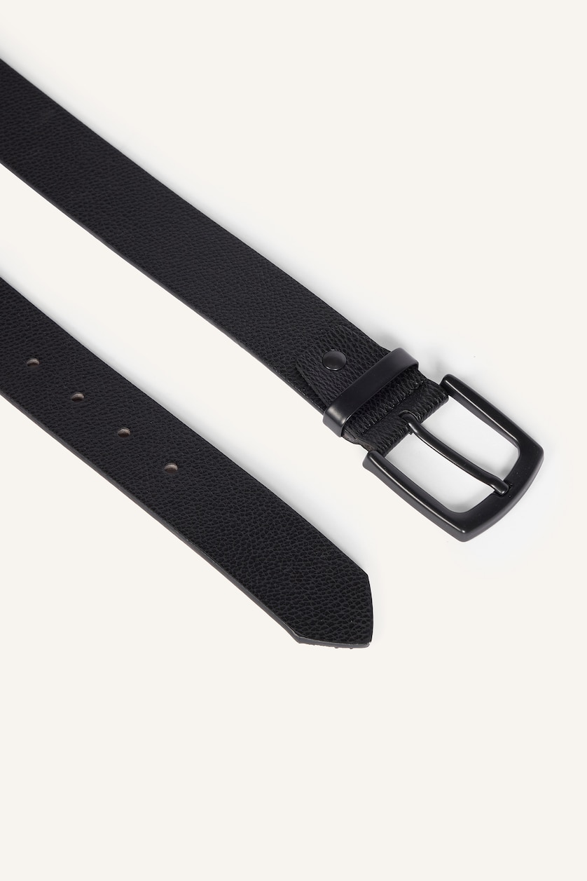 Men Black Man Rectangle Clasp Faux Leather
