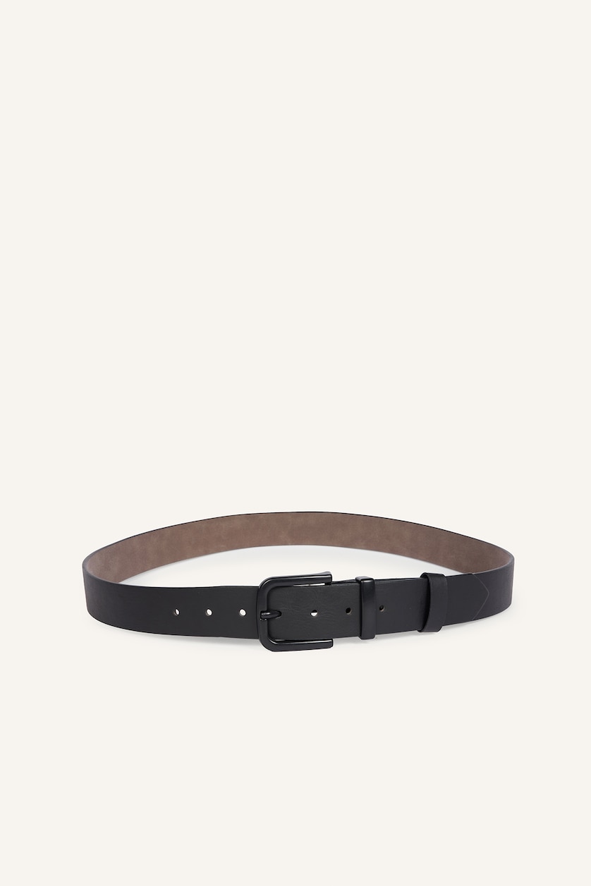Man Black Boy Matte Rectangular Buckle Faux Leather Casual Belt