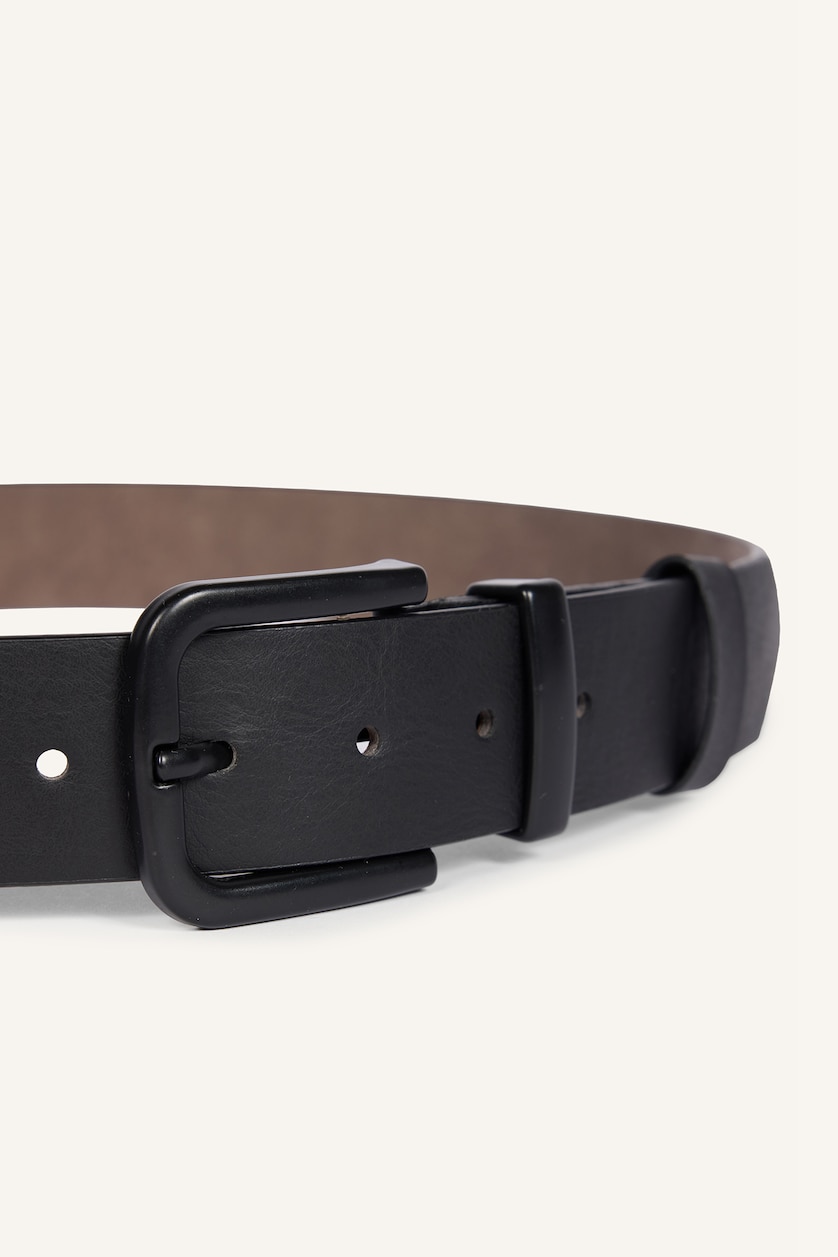 Man Black Boy Matte Rectangular Buckle Faux Leather Casual Belt