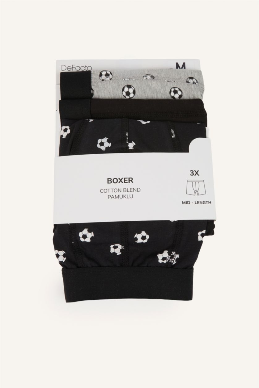 MAN Black Regular Fit Patterned 3 Pack Boxers