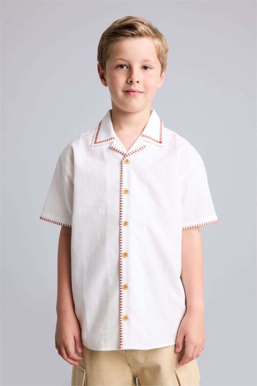 Young Boys - Teen Boys Ecru Regular Fit Short Sleeve Shirt