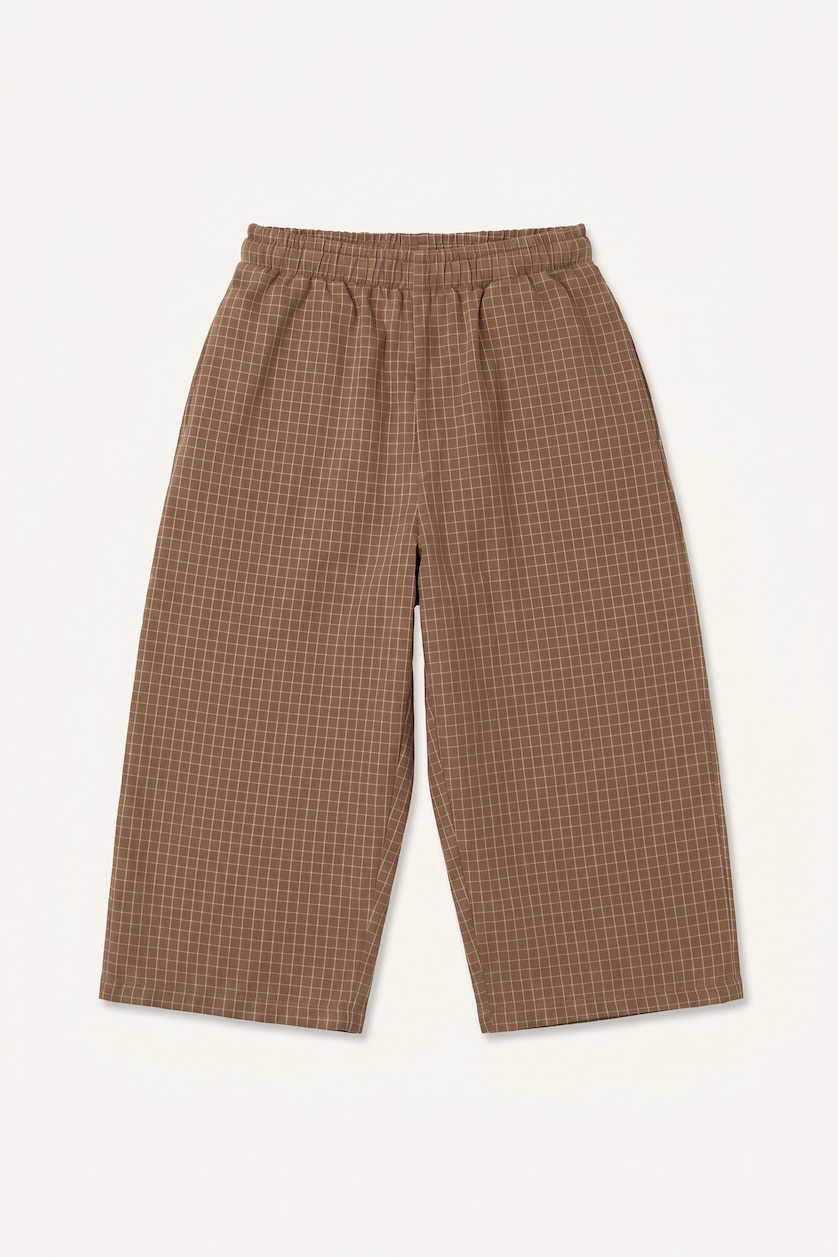 BABY BOY Camel Boy Baggy Fit Checked Straight Leg Cotton Trousers